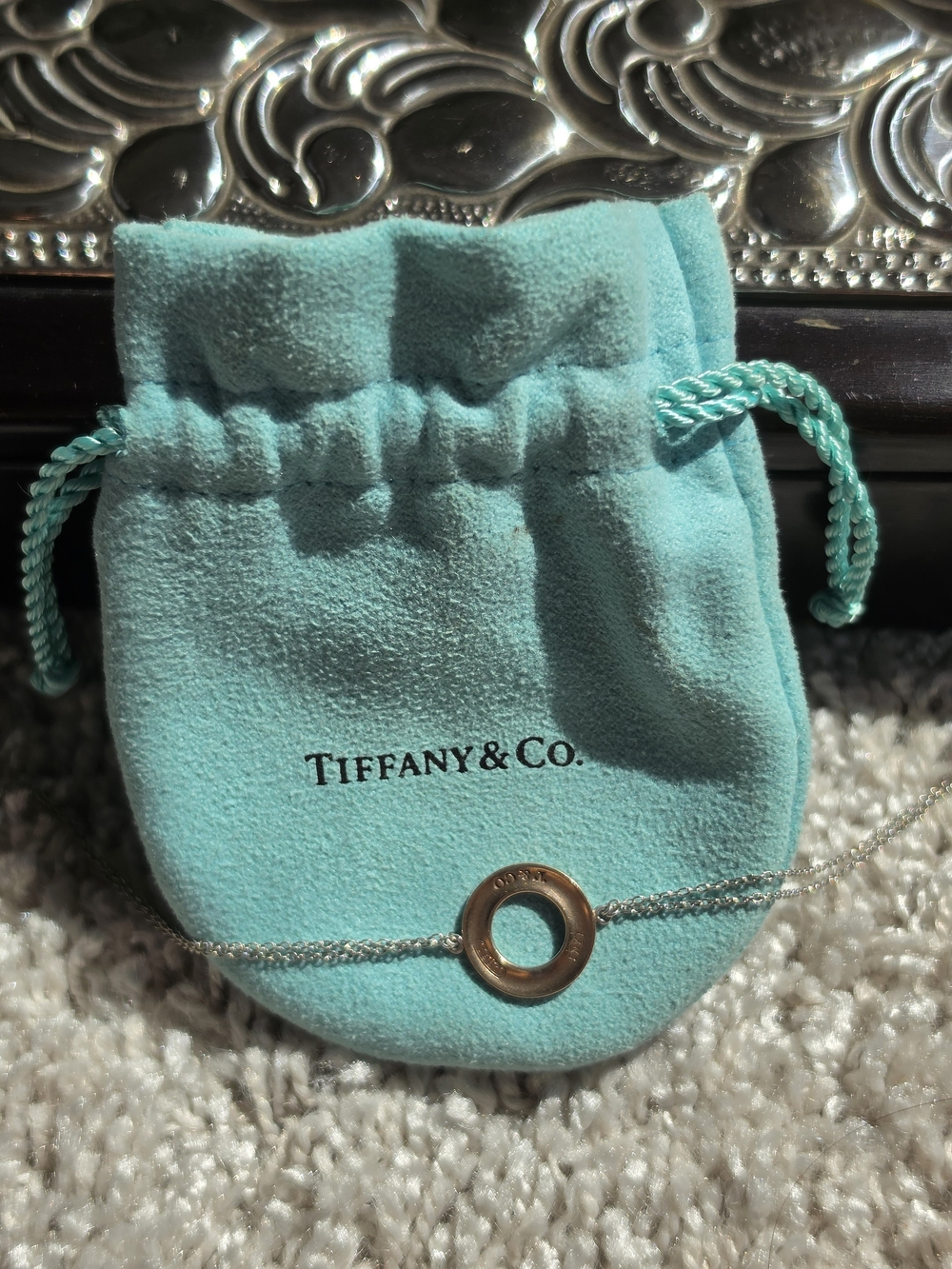 Tiffany & Co. Elsa Peretti Open Circle Necklace in Gold and Silver - Blue Pouch